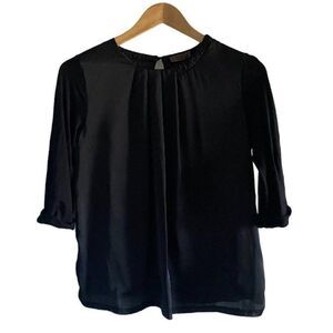 Cortefiel  Women's Black 3/4 Length Sleeve Cuffed Keyhole Black Blouse US 4